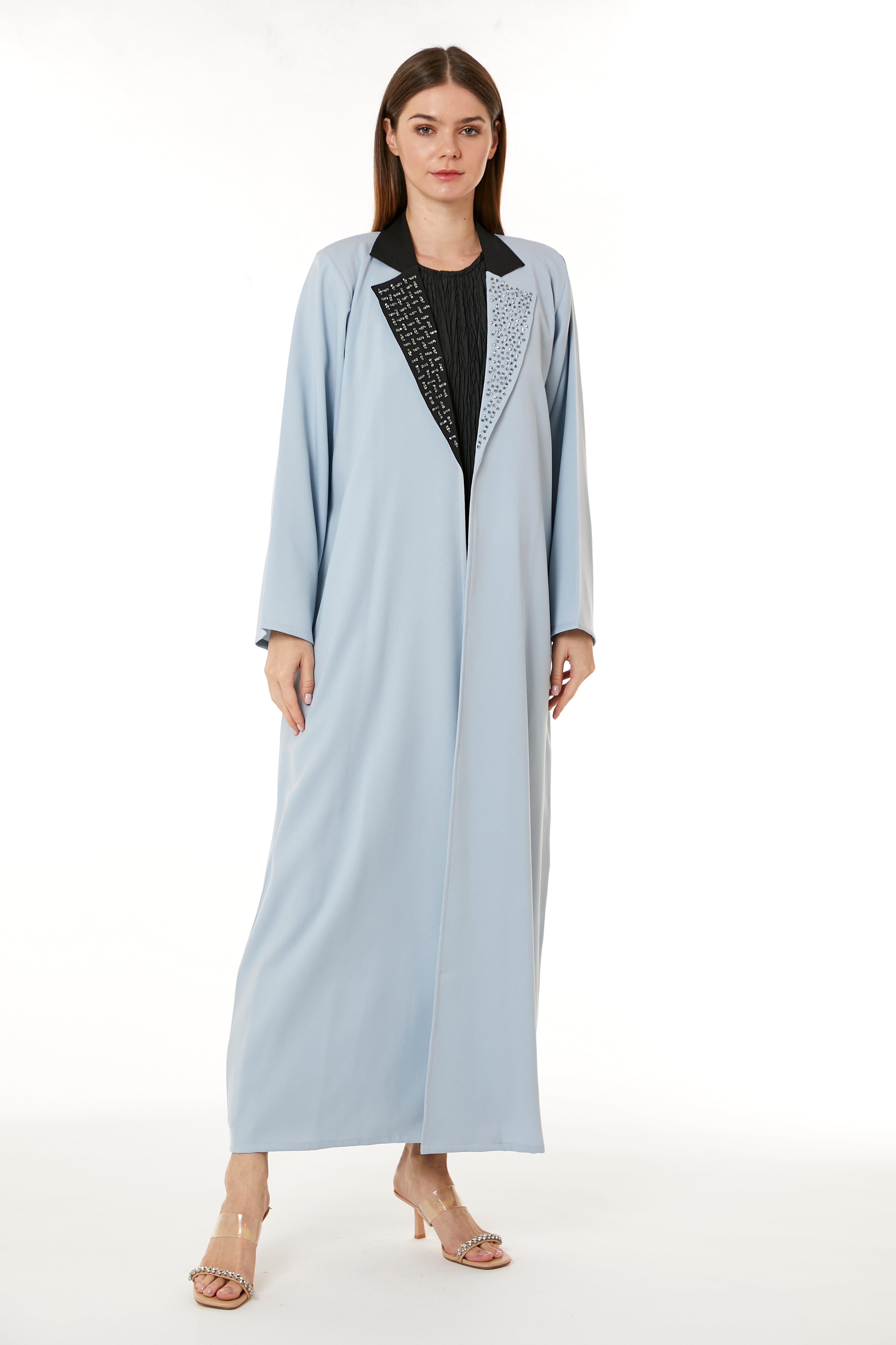 MOiSTREET Light Blue Indonesian Crepe Hand Embellished Abaya