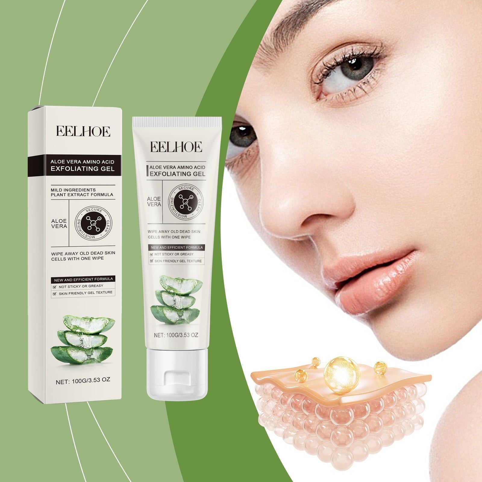 Aloe Amino Acid Exfoliating Gel, Gentle Facial Care for Bright, Smooth Skin ,100g