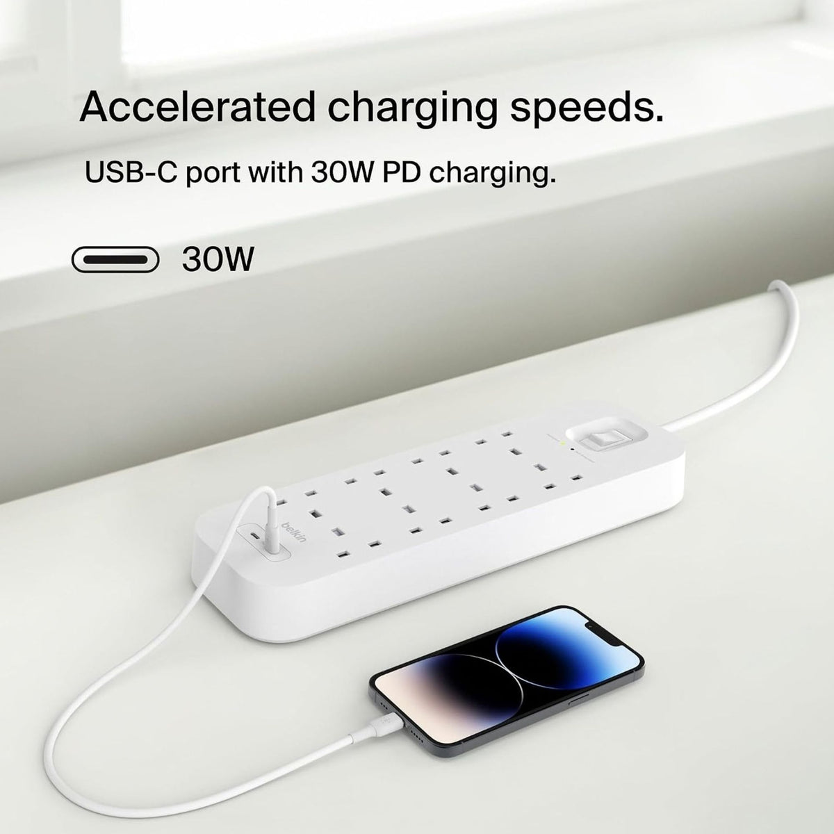 Belkin 8 Outlet Surge Protector, 30W Dual USB-C, 2M Cord