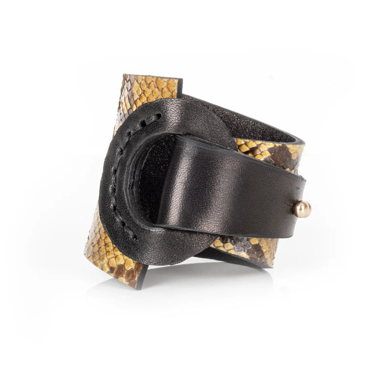 The Dark Python Leather Wrap Bracelet Gold Scale & Black
