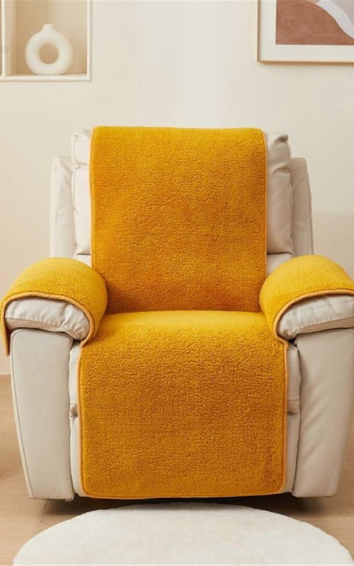 Plush Lambswool Armrest Protector Cover For Sofa Recliner Slip Yellow