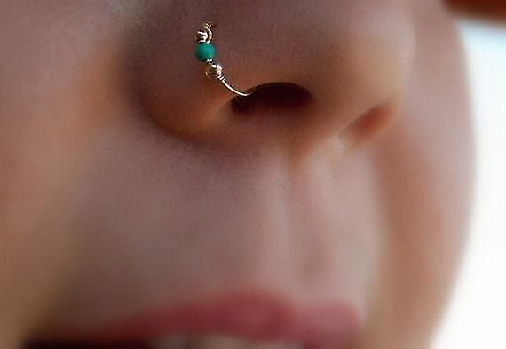 Stainless Steel Nose Piercing Ring Imitation Turquoise Wire Nose Rings Hoop Nose Earring10pcs