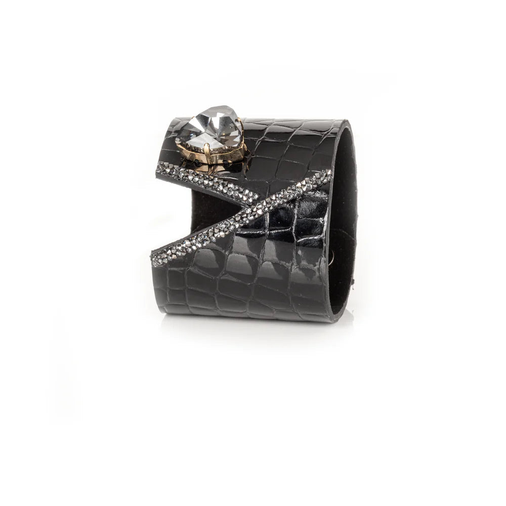The Dark Midnight Empress Heart Croc Leather Cuff
