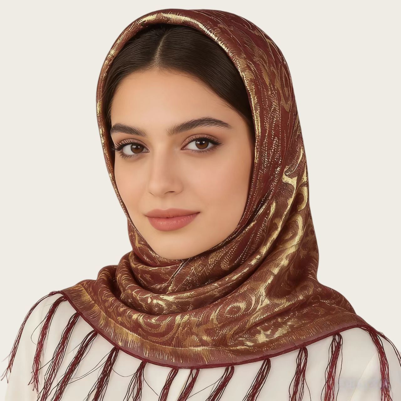 Green Silk Jacquard Tassel Square Hijab Scarf 85x85cm