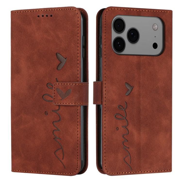 For iPhone 18 Pro Max / iPhone 17 Pro Max Skin Feel Heart Embossed Leather Phone Case with Long Lanyard