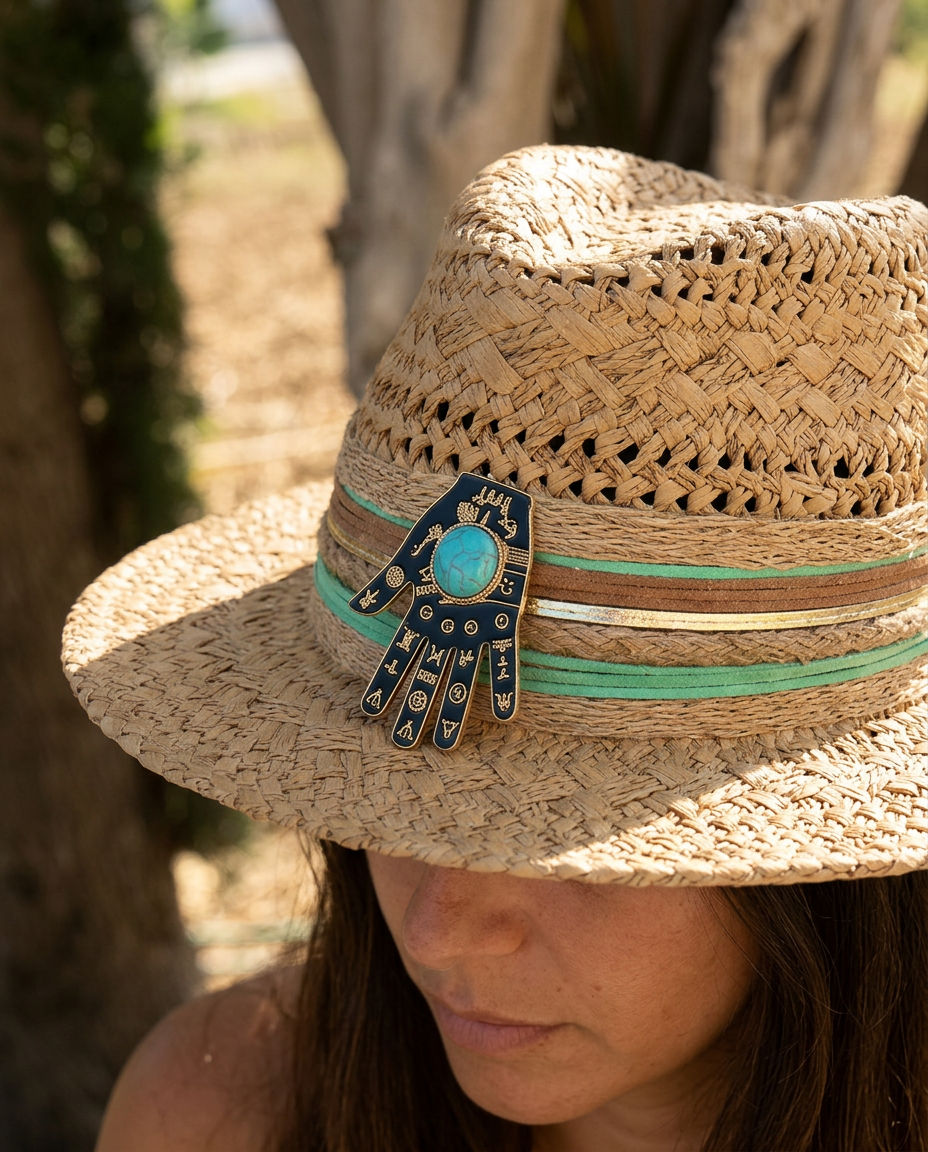 By Rita Raphael Camel Hamsa Straw Hat