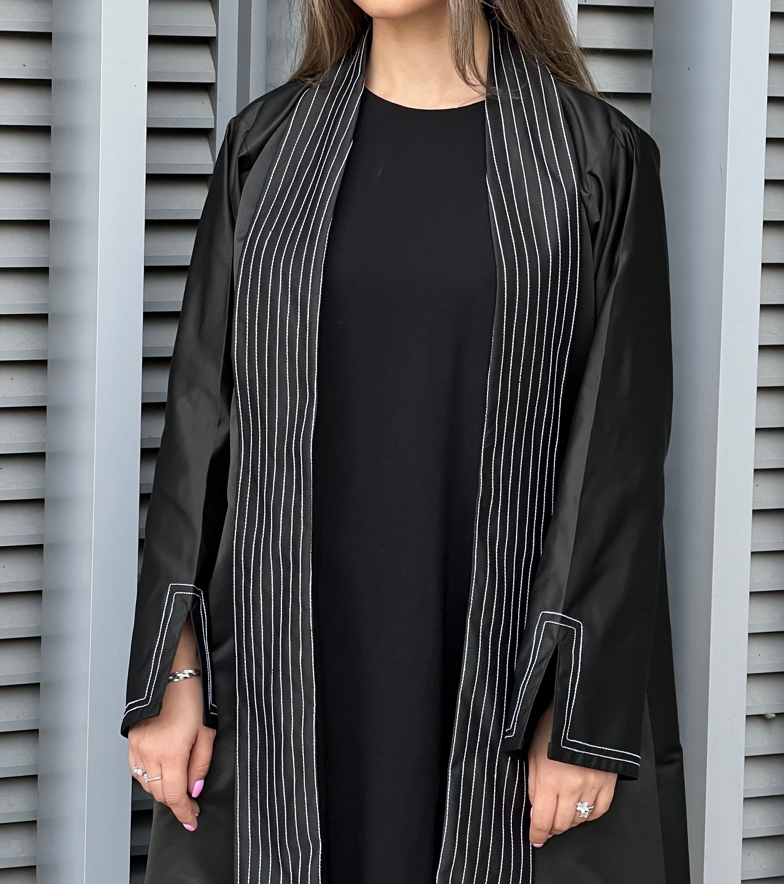 MOiSTREET Black Victoria Satin Abaya