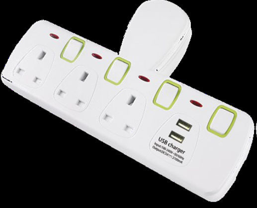 Kistenmacher EGK603BU 3Way+2USB 5V Socket Adapter