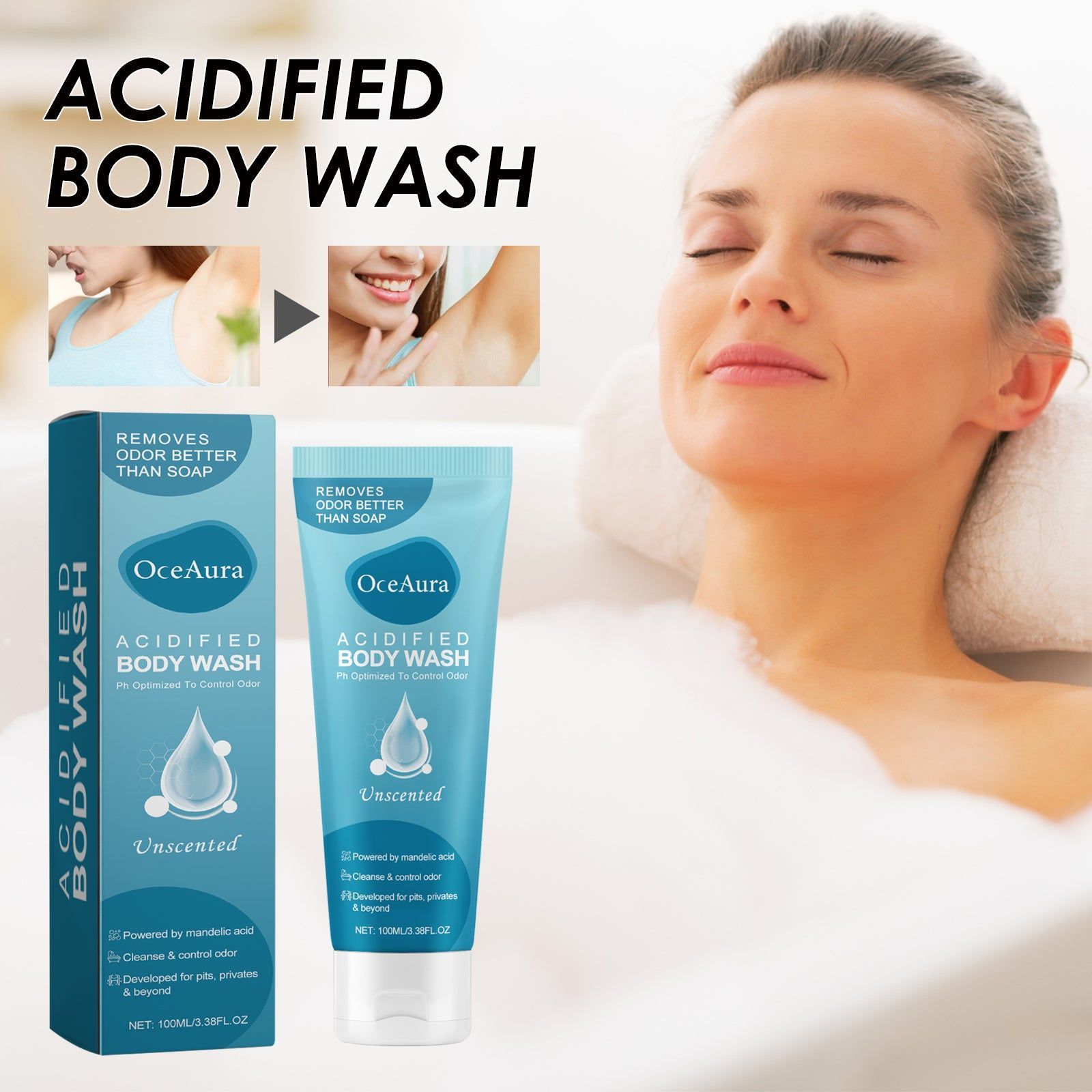 Acidified Body Wash, Deep Cleansing, Moisturizing, Odor Removal, Skin Glow ,100ml