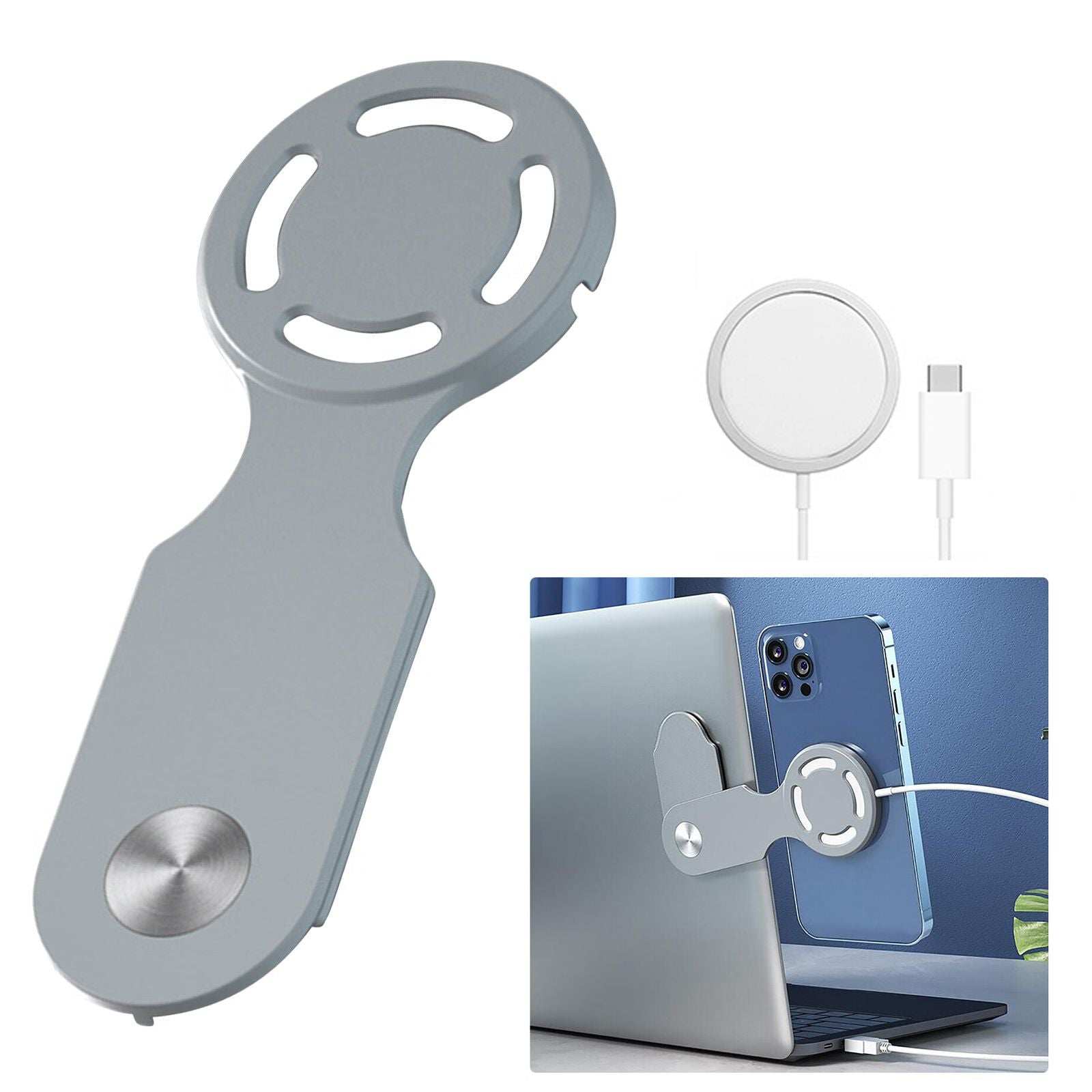 Side Screen Phone Mount Magnetic Laptop Phone Holder With Wireless Charging