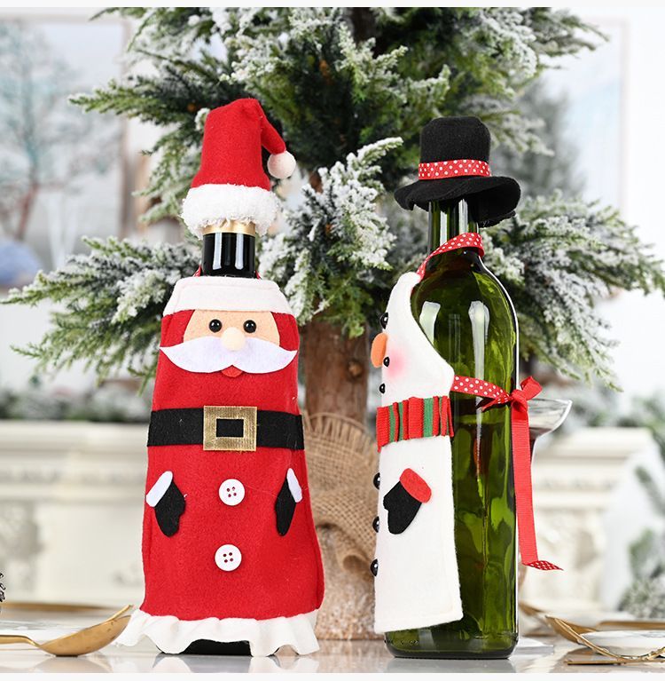 2pcs Santa Wine Bottle Cover Santa Claus Bottles Dust Apron WIth Hat Christmas Decoration