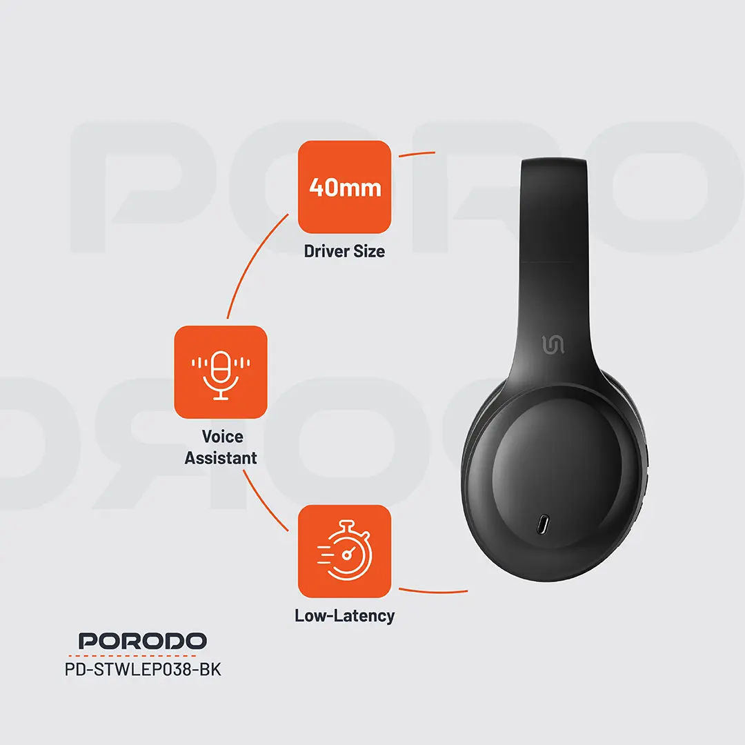 Porodo Soundtec Primo Wireless ENC Headphone , Black