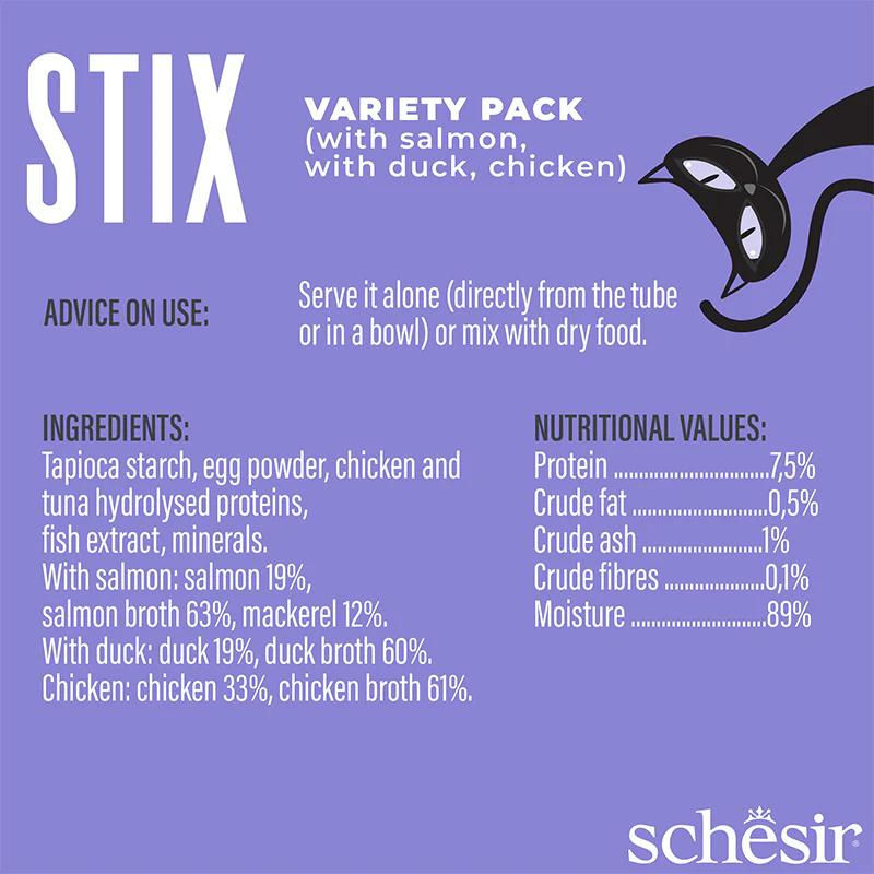 Schesir Stix Treat Variety Pack 6x15g - Mixed Flavors: Chicken,Duck & Salmon
