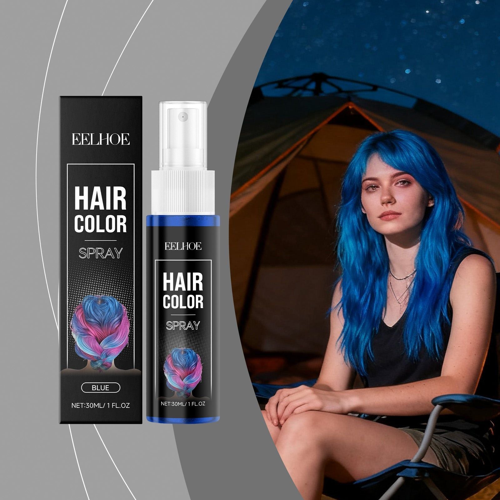 Blue Hair Dye Spray, Temporary Color-Changing, Moisturizing, Easy Washout ,30ml