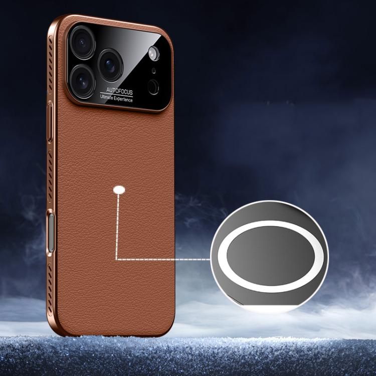For iPhone 18 Pro Max / iPhone 17 Pro Max Soft Armor MagSafe Cooling Plain Leather Hybrid PC Phone Case