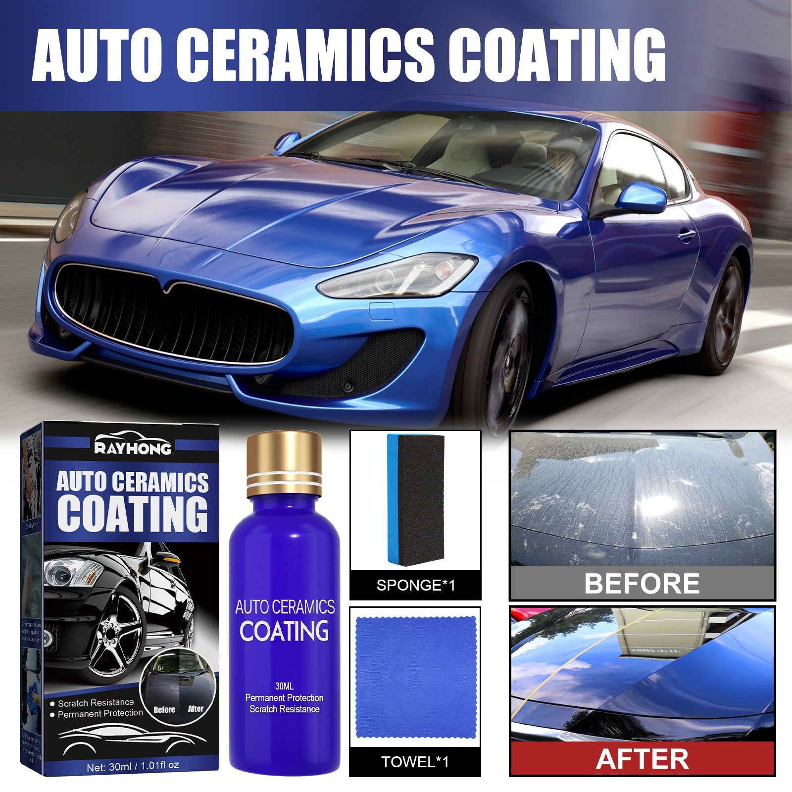 Ceramic Coating for Car Paint Protection, Bright Luster, Waterproof, Scratch Repair ,30ml