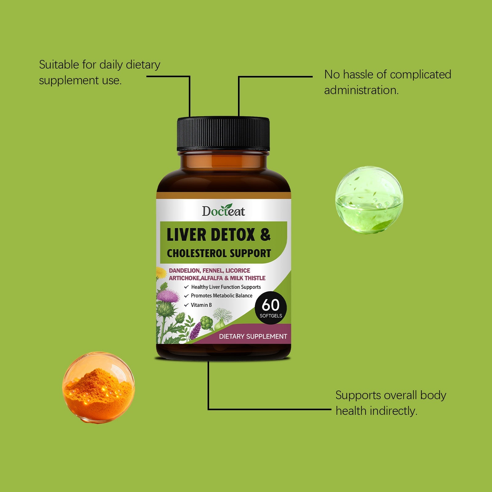 Boost Liver Health with Milk Thistle Extract Capsules, Daily Body Care, Supports Metabolism ,60 softgels