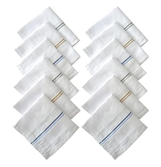 Pack of 12 Soft Durable Cotton Handkerchiefs for Men's