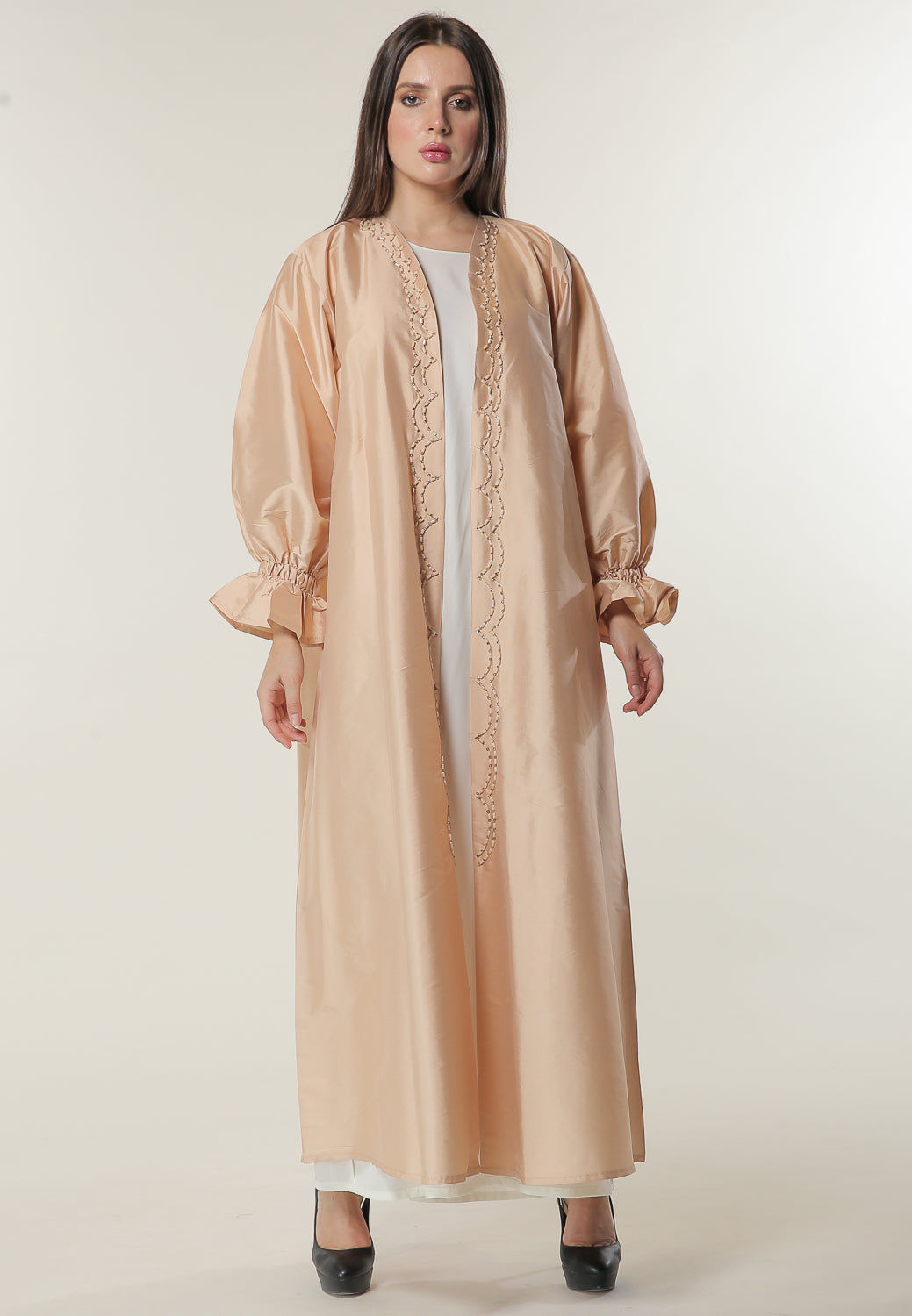MOiSTREET Peach Abaya Embellished with Handwork