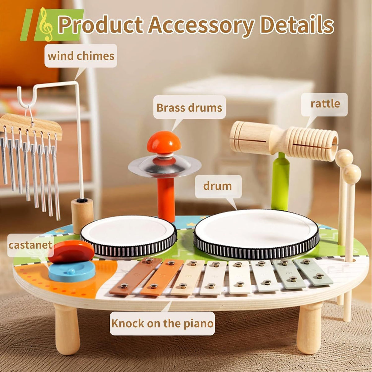 Kids Drum Set 7 in 1 Music Instruments for Toddlers Kids Preschool Educational Musical Toys