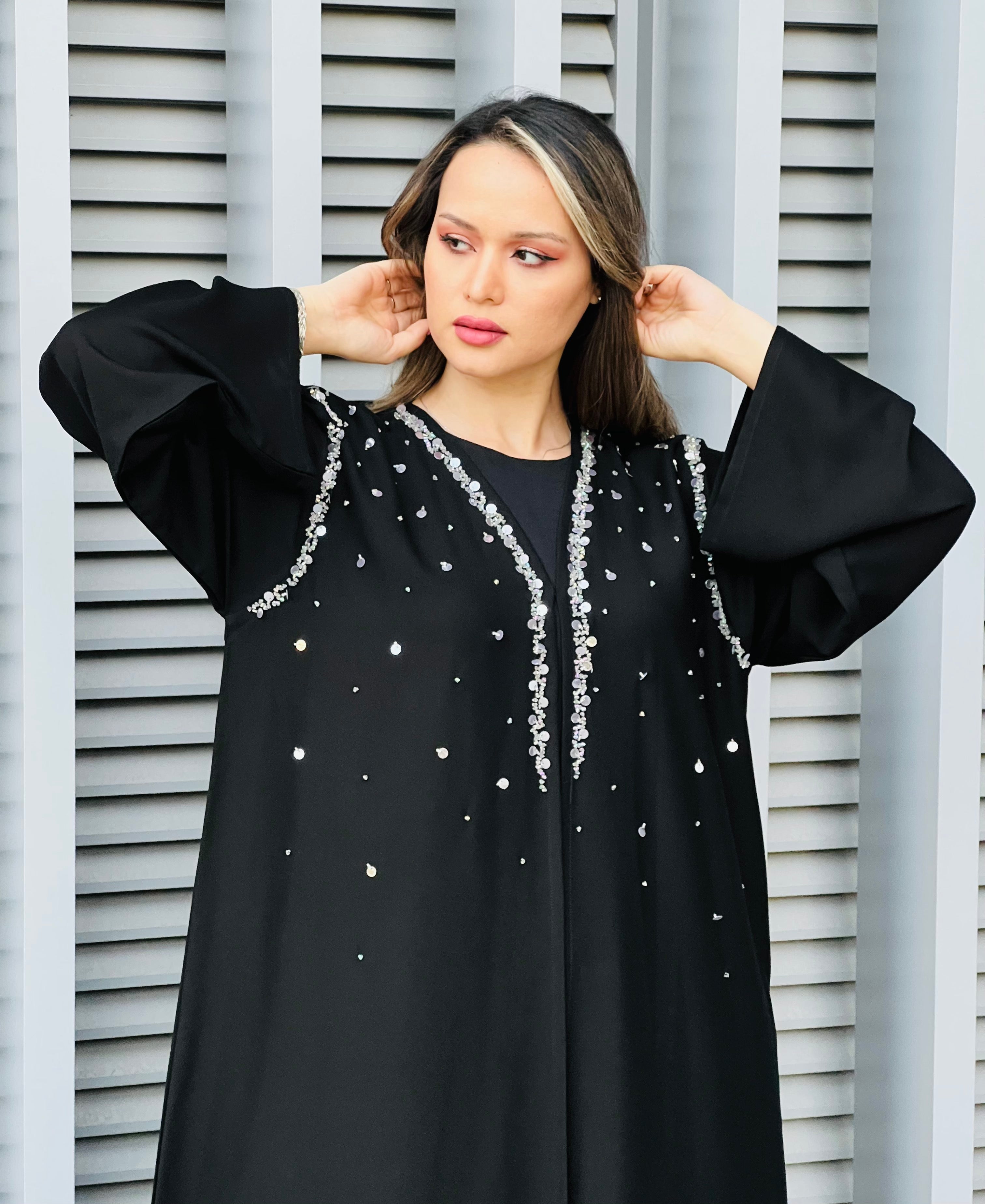 MOiSTREET Black Korean Crepe Embellished Abaya