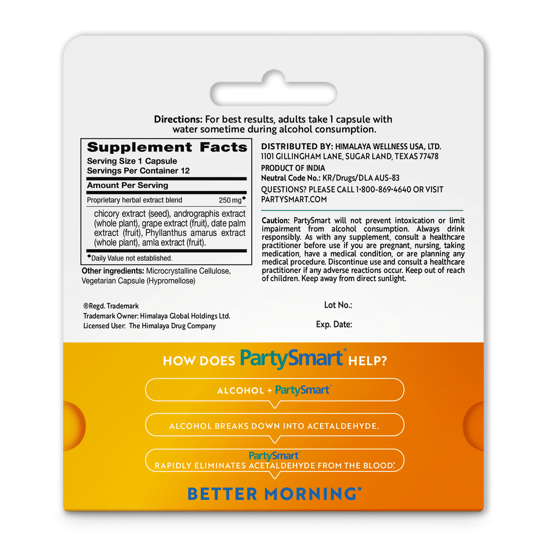 Himalaya Partysmart Better Next Mornings Natural Supplement 12 Capsules