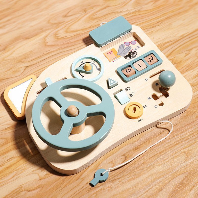 Car Steering Wheel Toys Simulated Driving Toys Kids Toys Car Handle Educational Wooden Dashboard