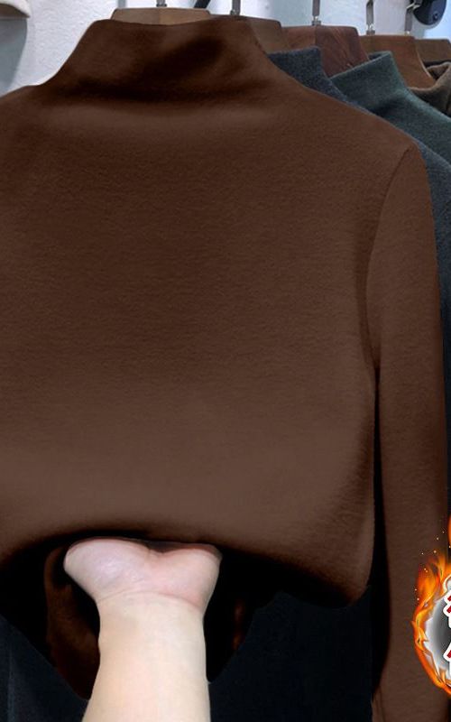 Double Sided German Velvet Warm Half High Neck Long Sleeve T-Shirt