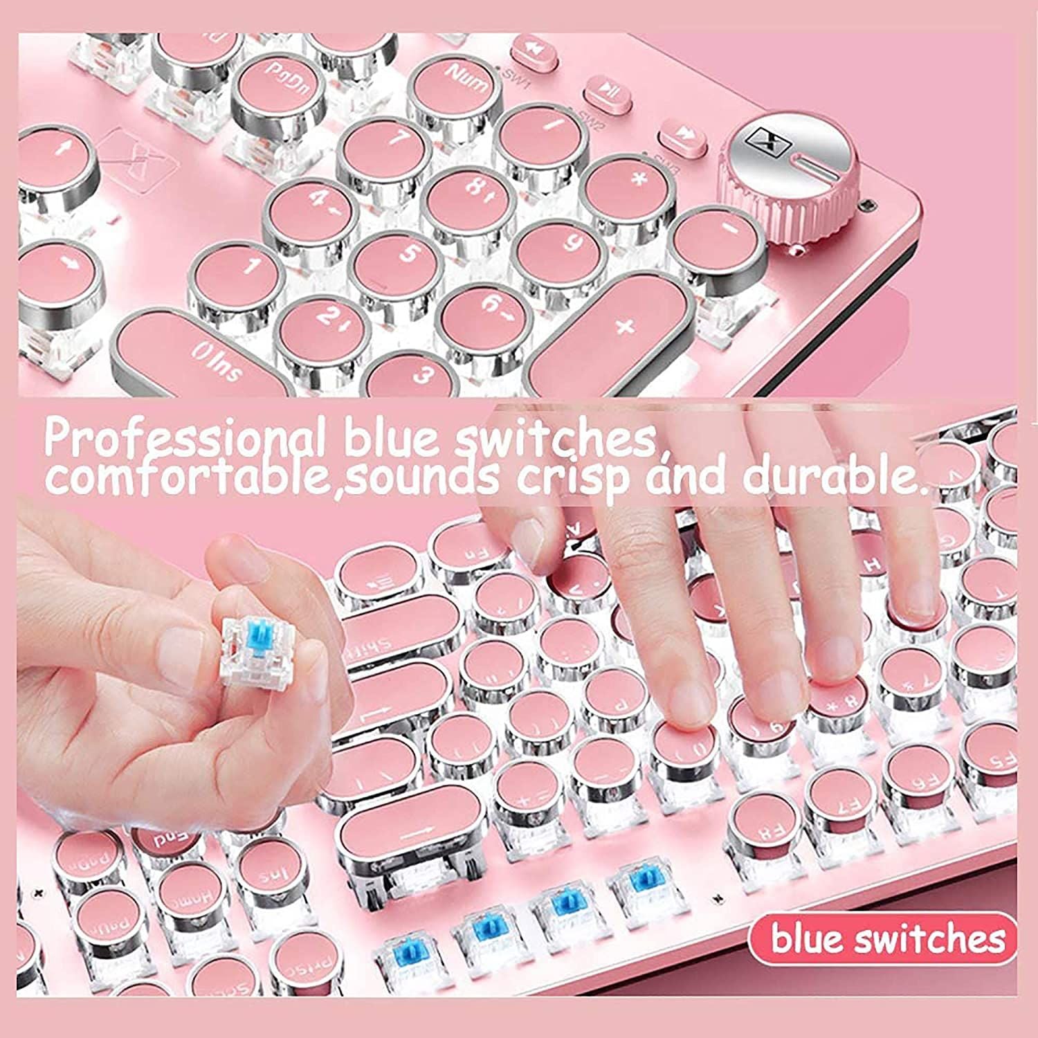Retro Punk Gaming Mechanical Keyboard with Blue Switches White Backlight