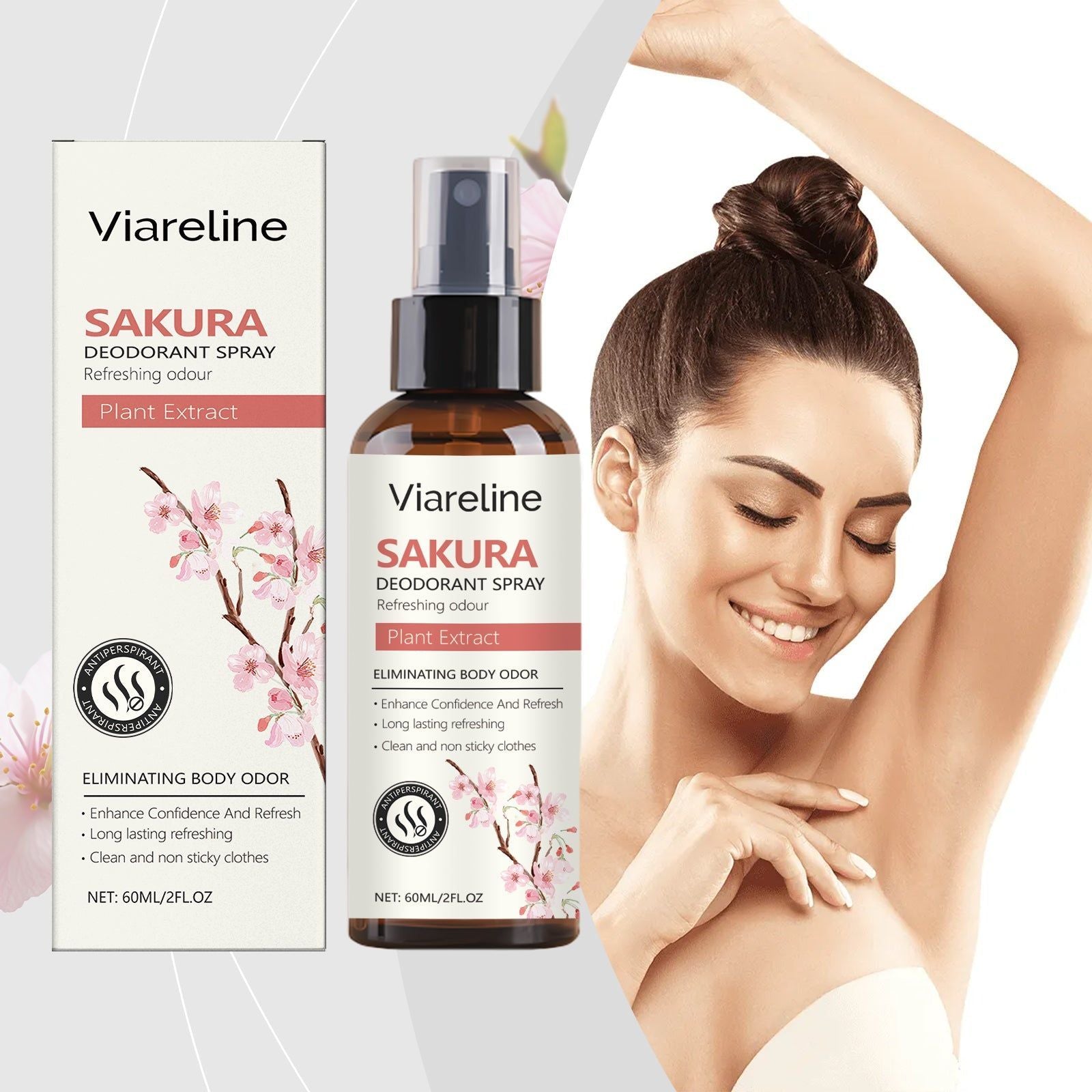 Cherry Blossom Body Care Spray, Natural Long-Lasting Odor Eliminator, Freshening & Portable ,60ml