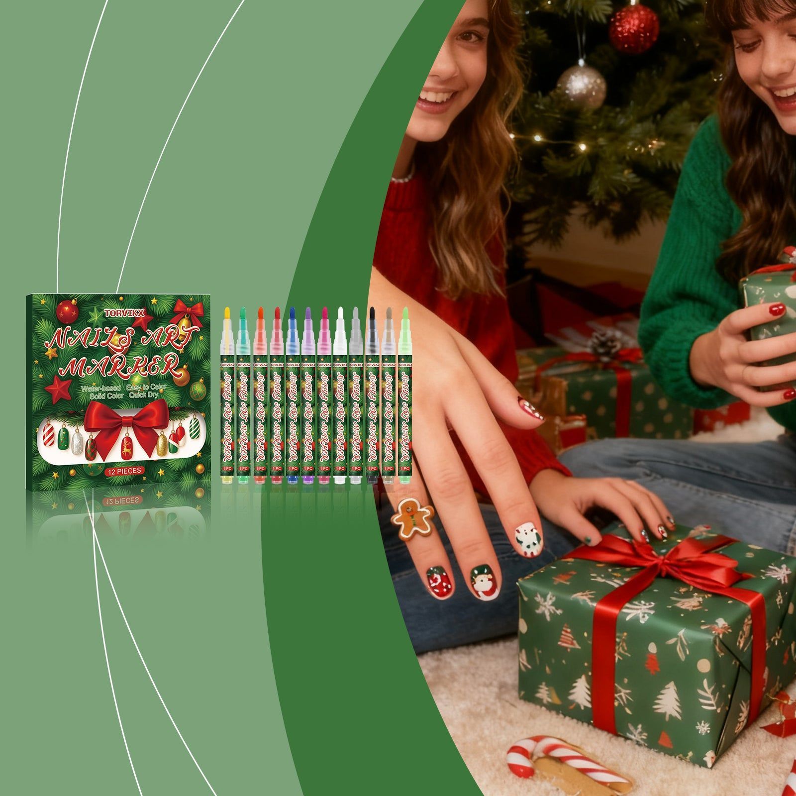 Christmas Nail Art Graffiti Pen, Festive DIY Nail Sketching, Waterproof Colorful Pen ,12pieces