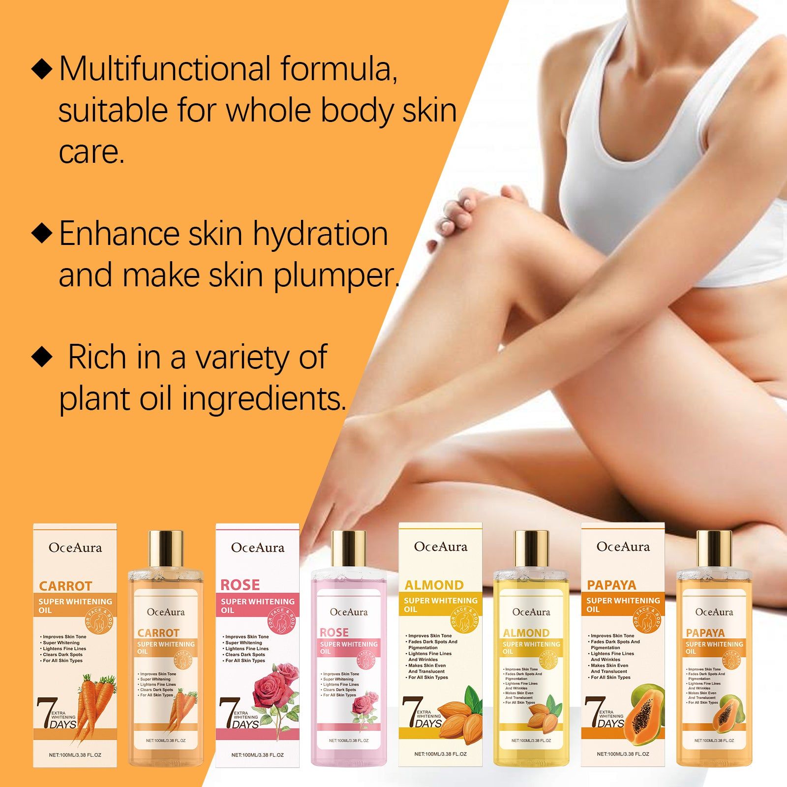7 Day Body Care Oil, Deep Moisturizer, Natural Skin Brightening, Daily Massage Essential ,100ml