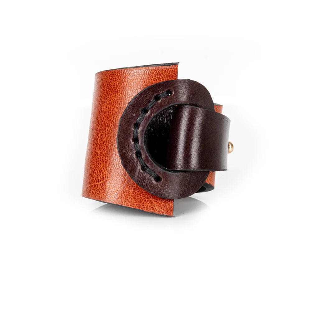 The Dark Architectural Dual-Tone Leather Statement Cuff Cognac