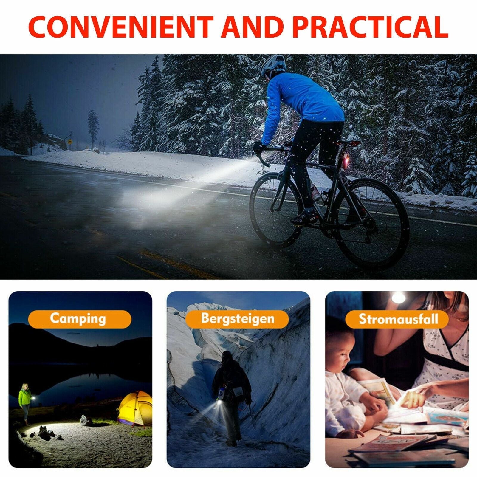 Bright LED Bike Light Set Front Headlight And Rear Taillight For Bicycle Night Ride