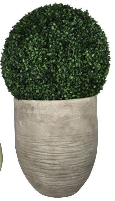 43x47cm Faux Boxwood Ball in Concrete-Look Planter #KD-044