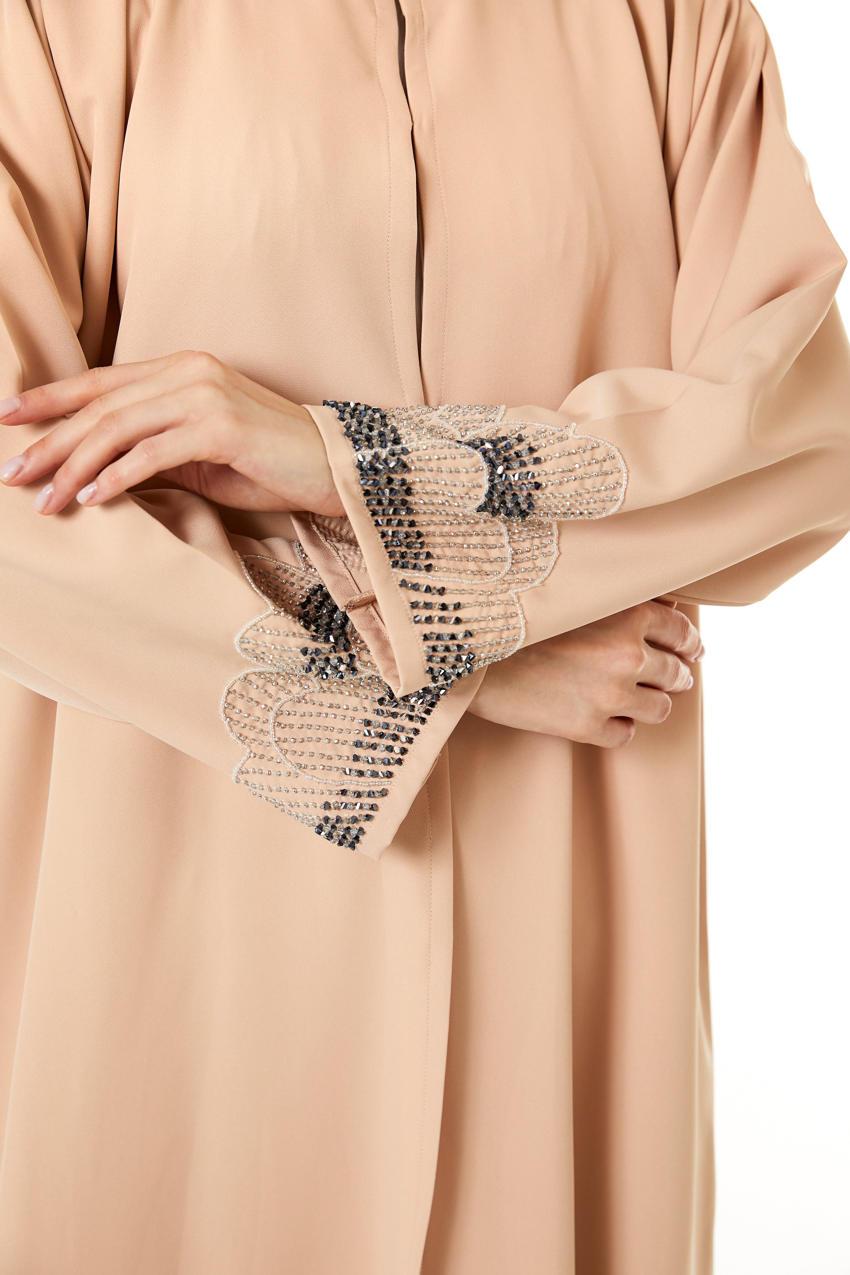 MOiSTREET Peach Korean Nida Hand Embellished Abaya