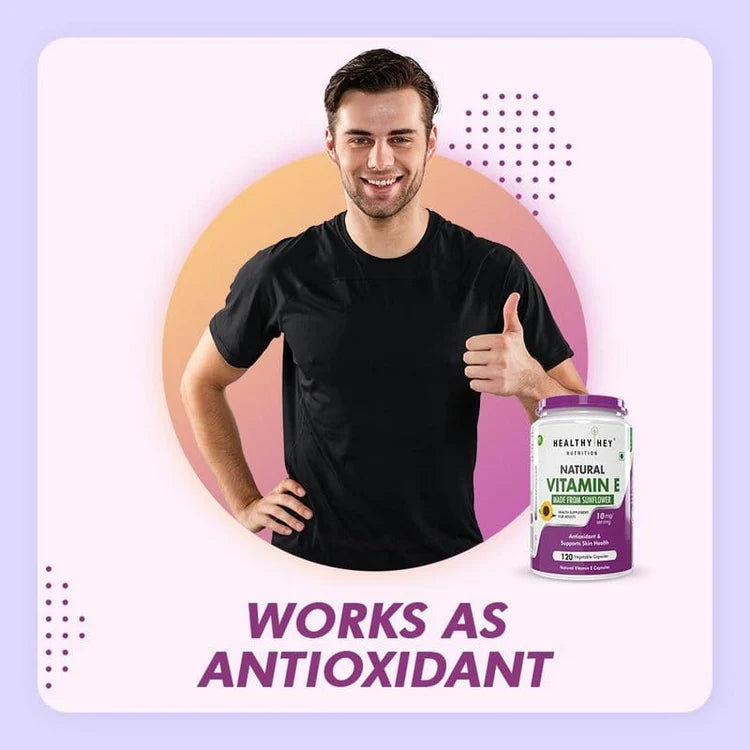 HealthyHey Vitamin E Capsules | Vitamin E for Skin & Hair | Sunflower - D-Alpha-Tocpherol -120 Veg Capsules