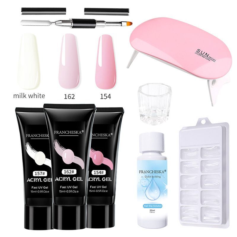 Nail Extension Kit Nail Art Tools Starter Set With 15ml Poly Nail Gel UV Lamp