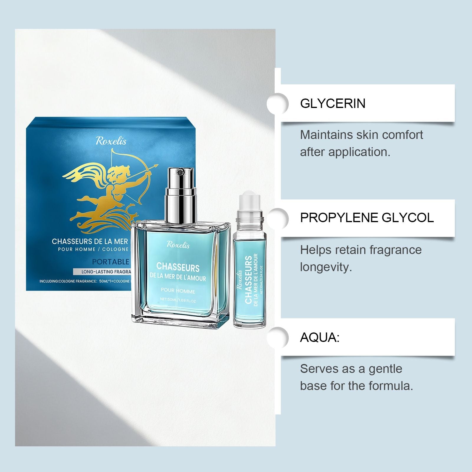 50ml+10ml Mens Cologne Set with Travel Roll On and Spray