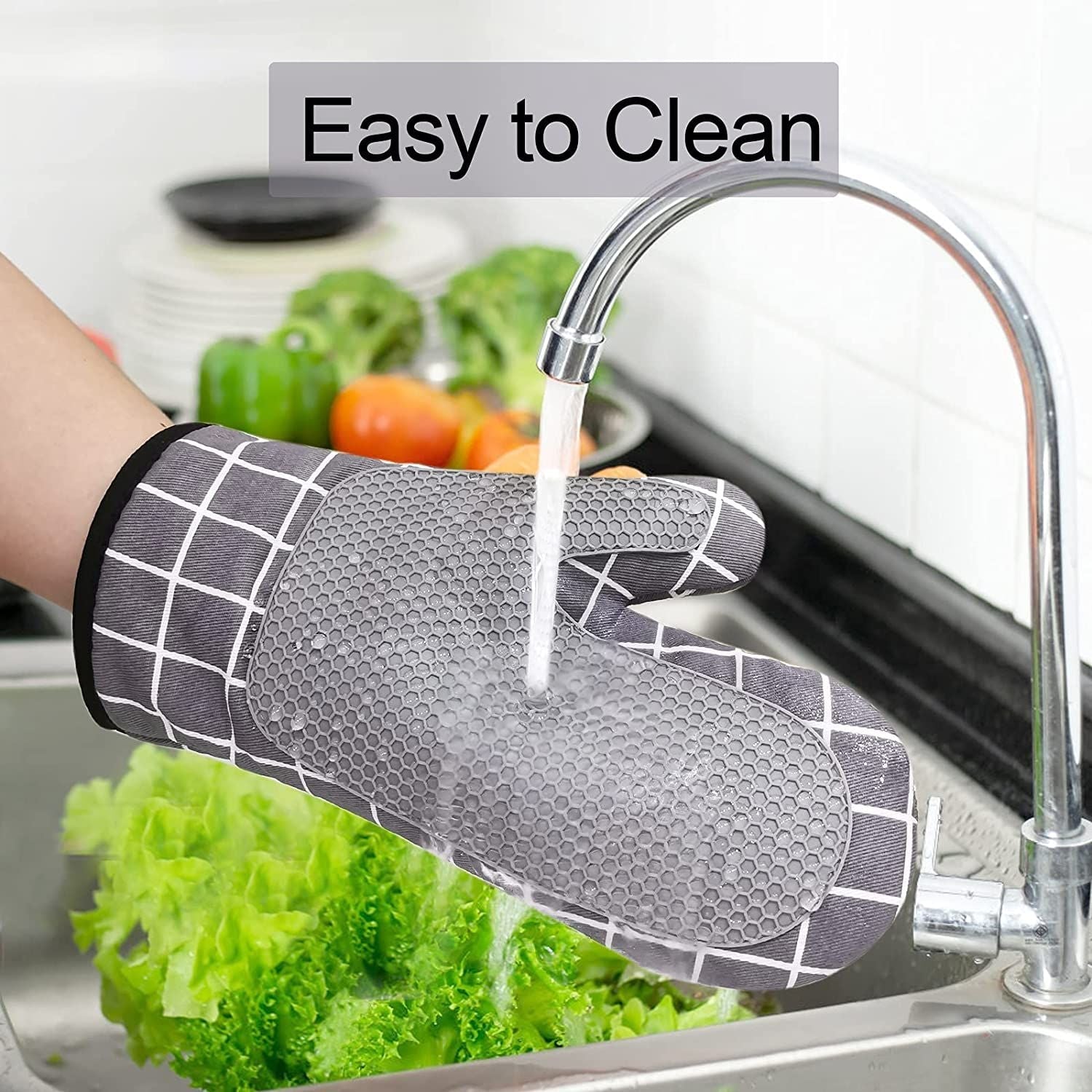 Oven Gloves Heat Resistant Mitts Silicone Kitchen Heat Insulating Gloves For Baking