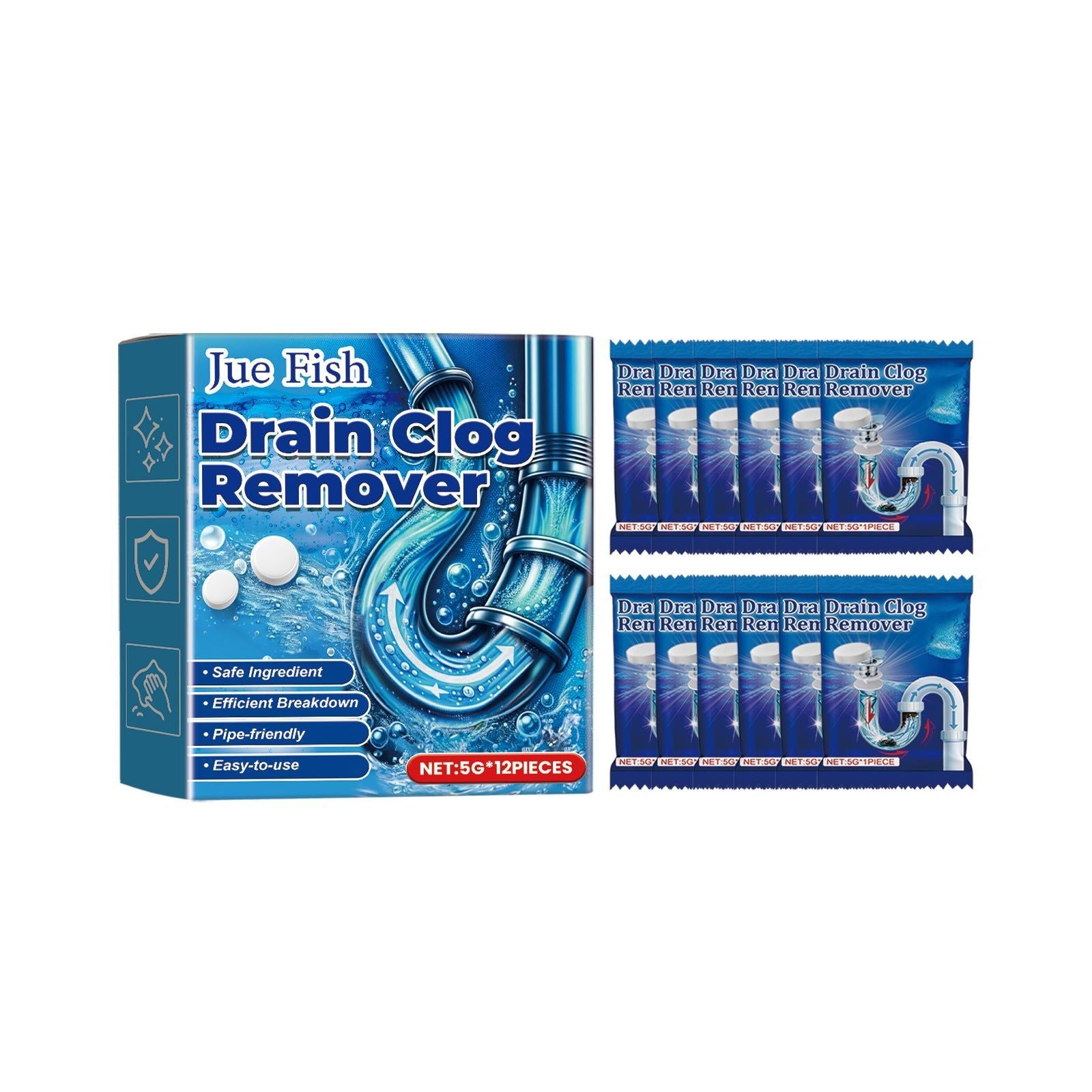 Effective Pipe Cleaning Tablets, Unclog Drains Fast, Deodorize, Kitchen, Toilet ,5g*12pieces