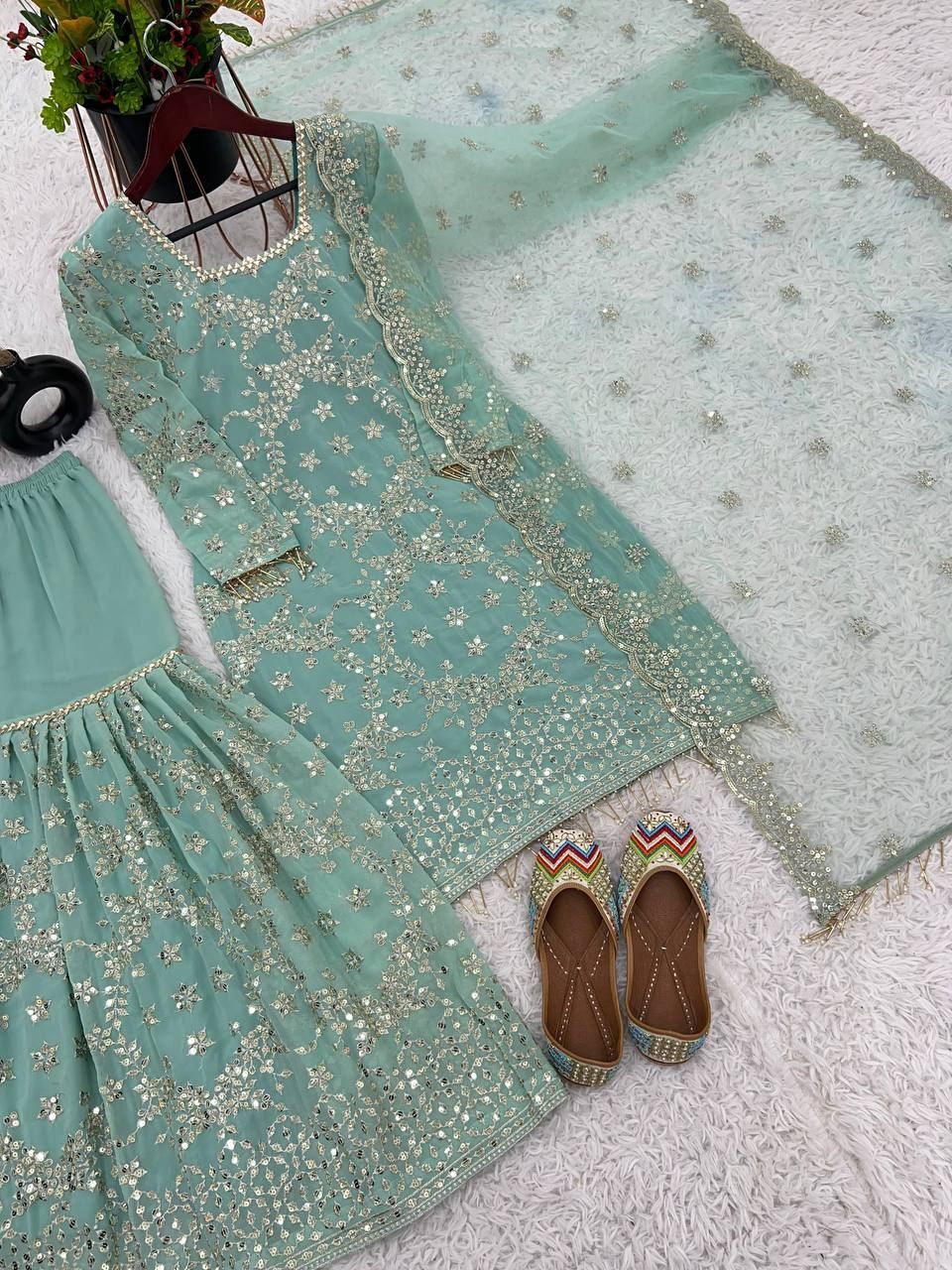 Fab Zone Beautiful Party Wear Top-Bottom And Dupatta Set