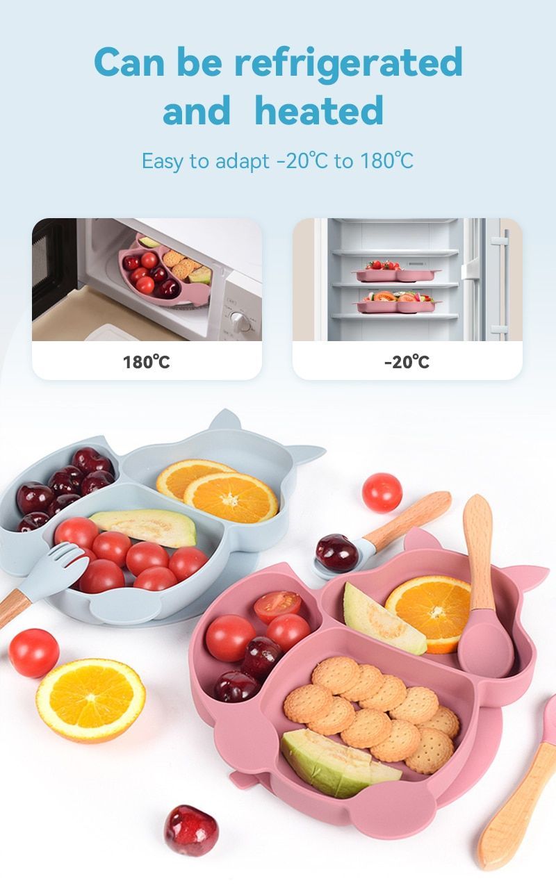 8Pcs Baby Feeding Set Children Silicone Non Slip BPA Free Tableware Set