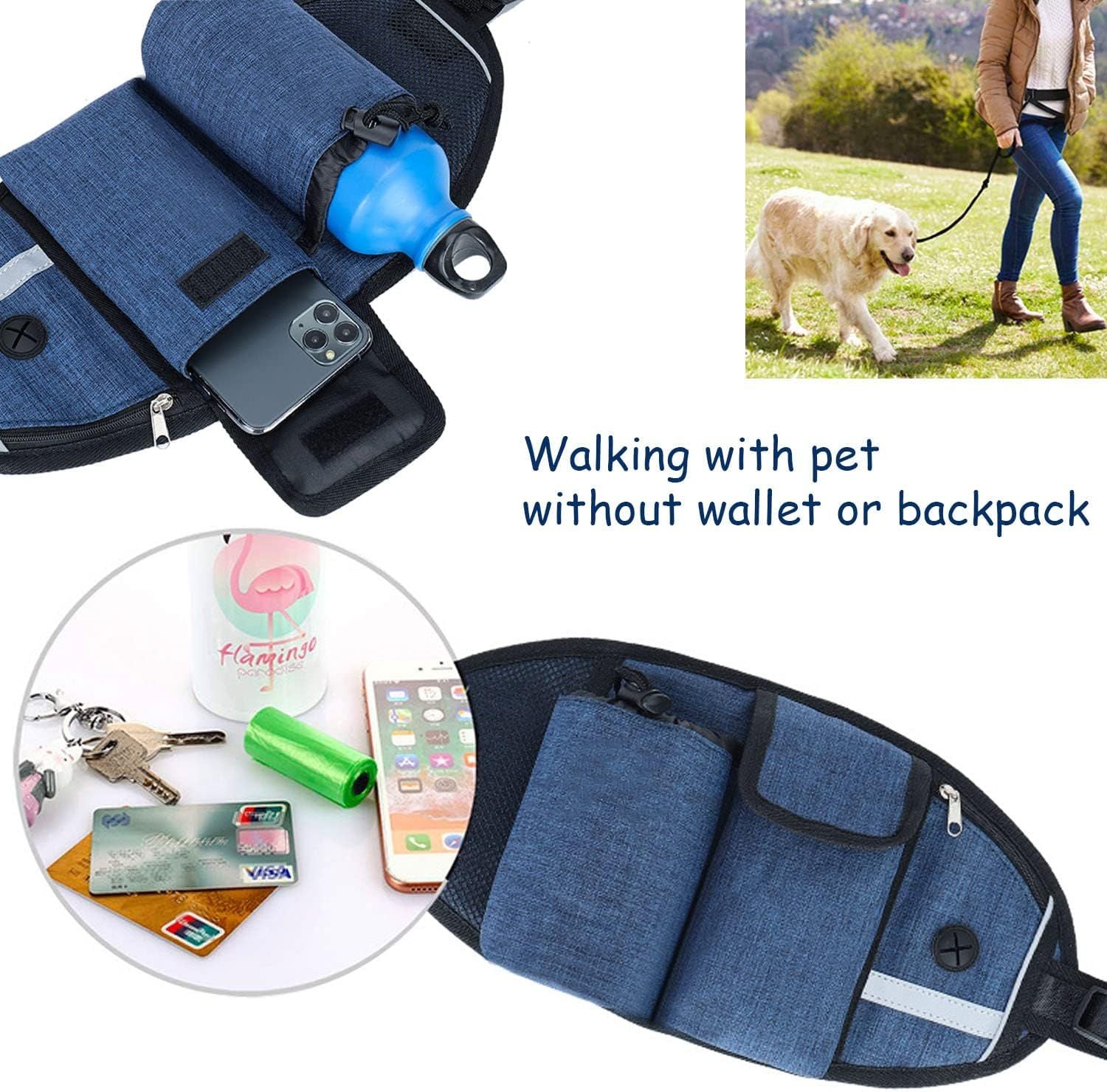 Waist Bag With Dog Leash Hands Free Dog Leash for Walking Running Hiking