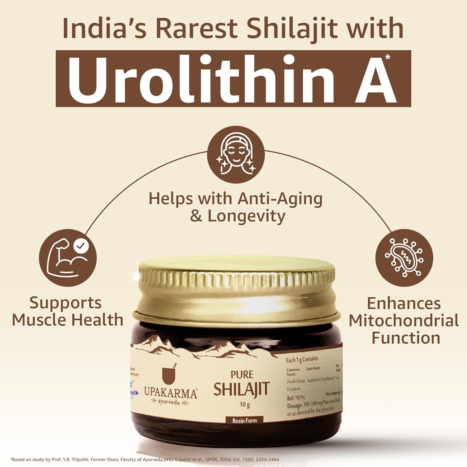 UPAKARMA Pure Shilajit Resin 10g | 300mg/serving | Extensive Global Sourcing | Boosts Stamina & Strength | Lab-Tested Purity | 33 Servings | Pack of 1