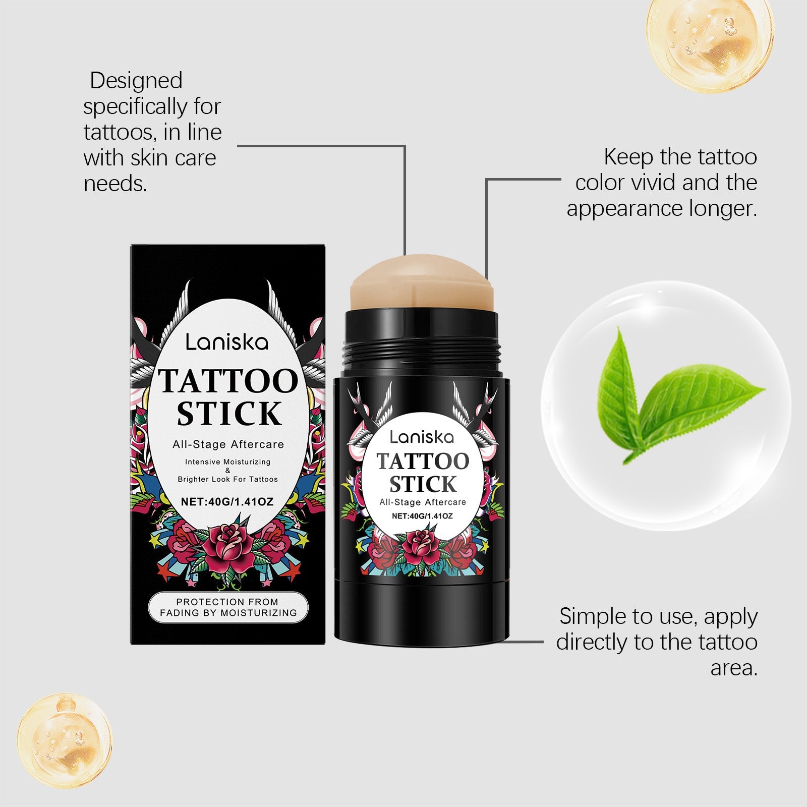 Body Care Soothing Stick, Hydrating, Gentle, Tattoo Aftercare, Moisturizer ,40g