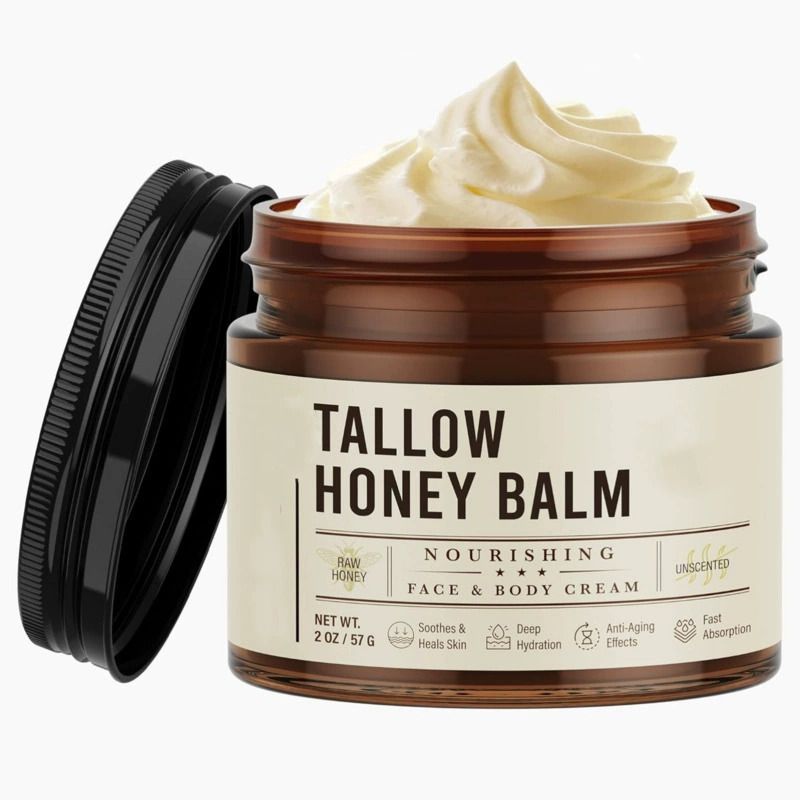 Beef Tallow for Skin Care Moisturizer Grass-Fed Beef Tallow and Raw Honey Balm  Unscented Natural Tallow Face  Moisturizer