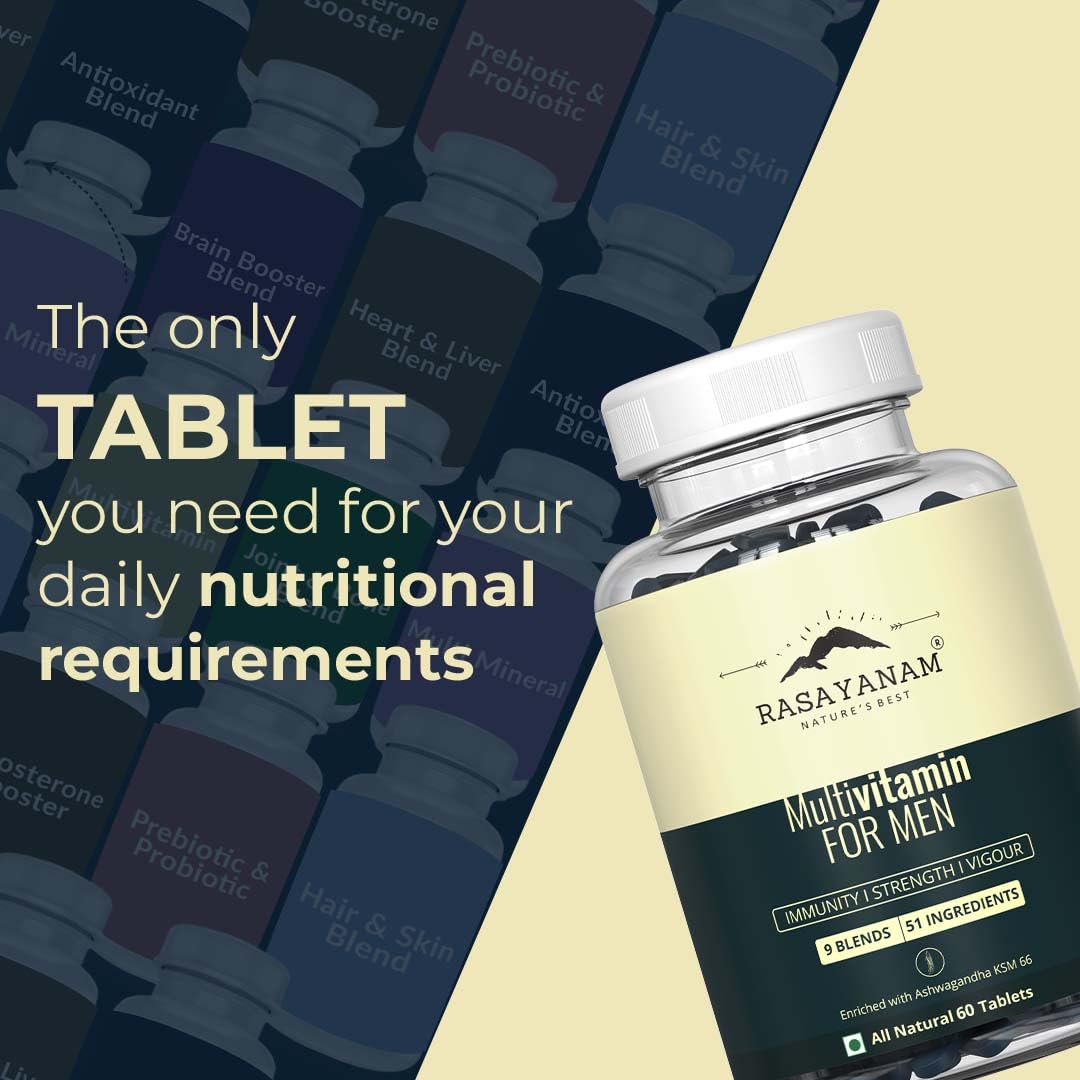 Rasayanam Multivitamin for Men 60 Tablets | 51 ingredients & 9 Blends For Overall Health