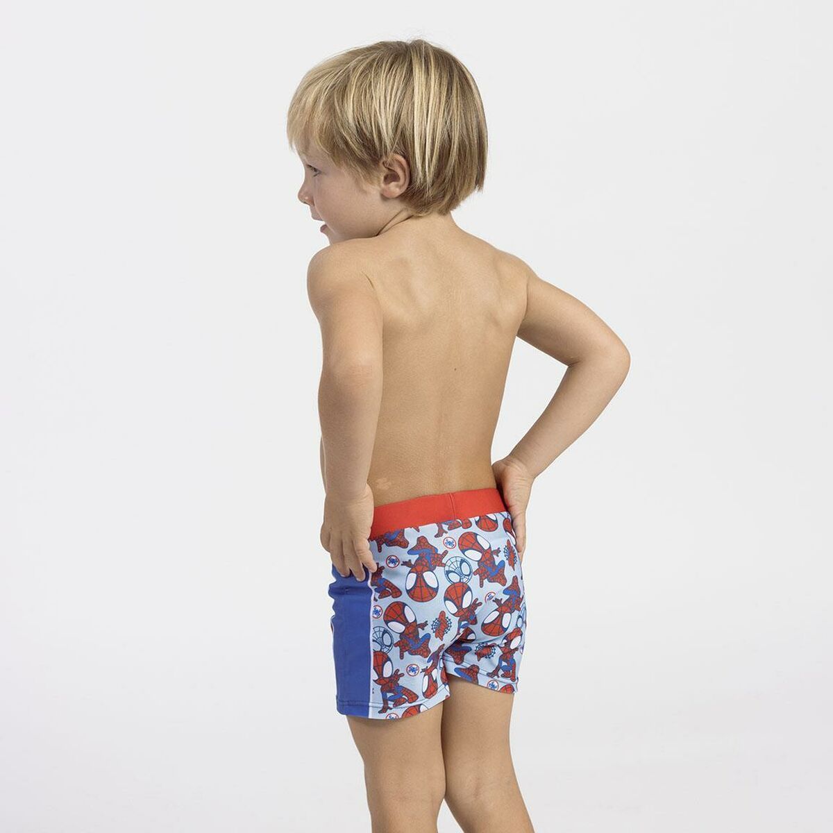 زي سباحة للأطفال على شكل سبايدرمان باللون الأزرق