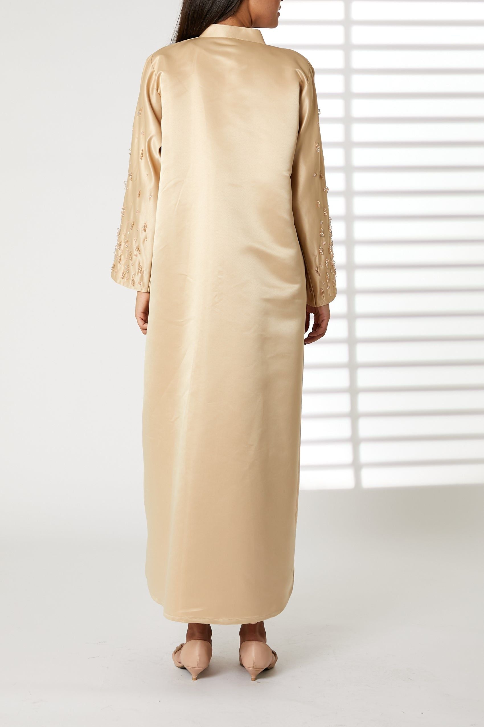 MOiSTREET Peach Bridal Satin Embroidered with Mandarin Collar